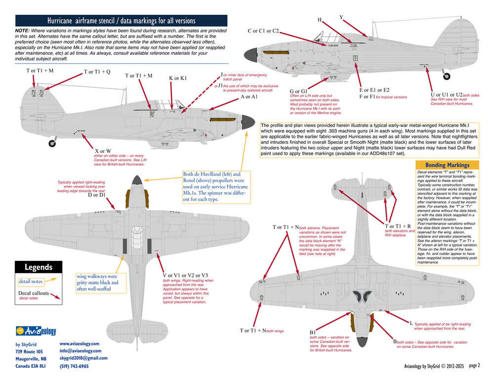 Aviaeology ADD48S104 1:48 Hawker Hurricane airframe stencil/data marking