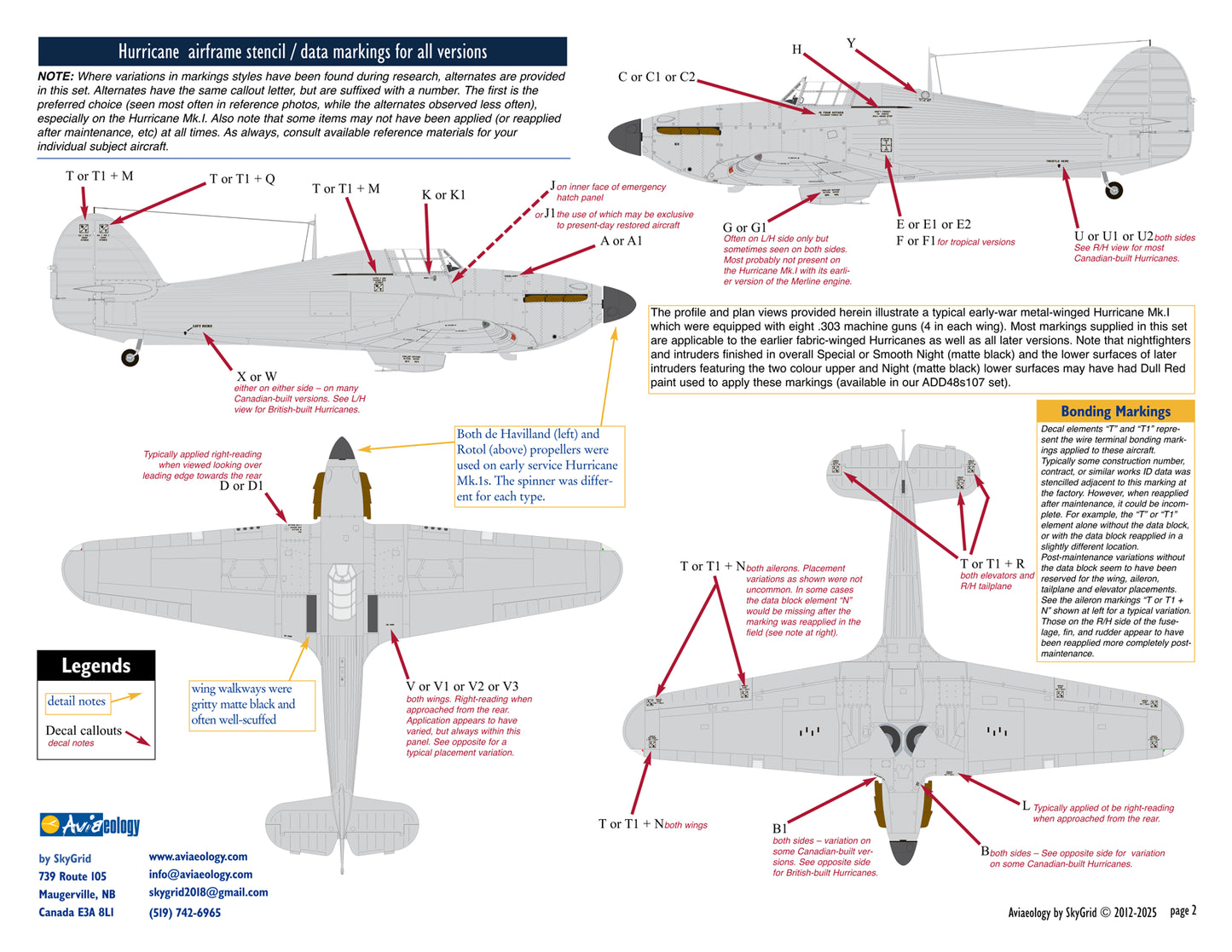 Aviaeology ADD48S104 1:48 Hawker Hurricane airframe stencil/data marking