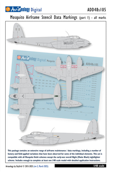 Aviaeology ADD48S105 1:48 de Havilland Mosquito airframe stencil/data marking