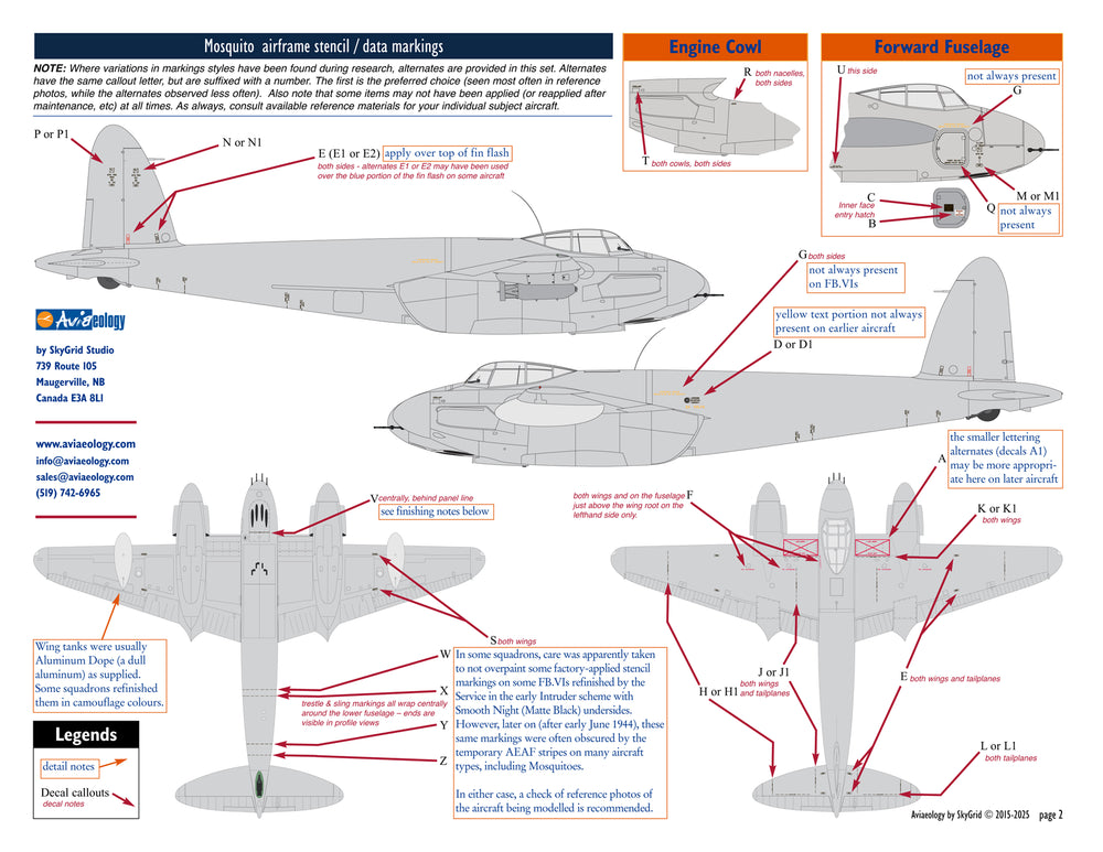 Aviaeology ADD48S105 1:48 de Havilland Mosquito airframe stencil/data marking