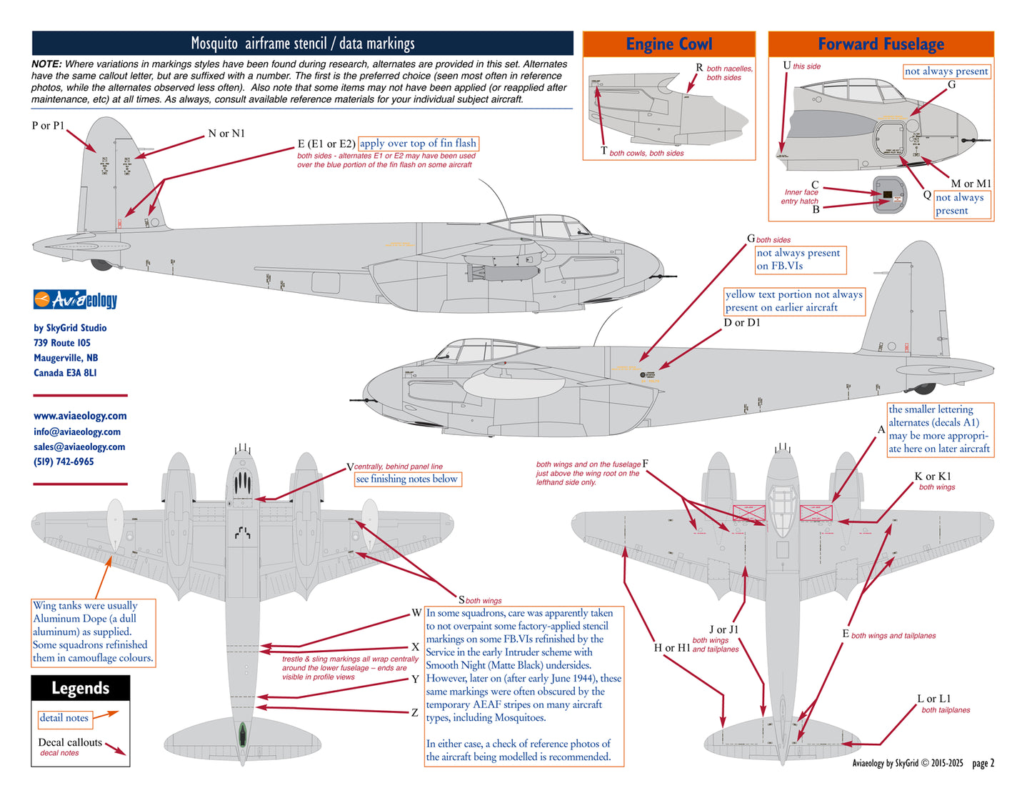 Aviaeology ADD48S105 1:48 de Havilland Mosquito airframe stencil/data marking