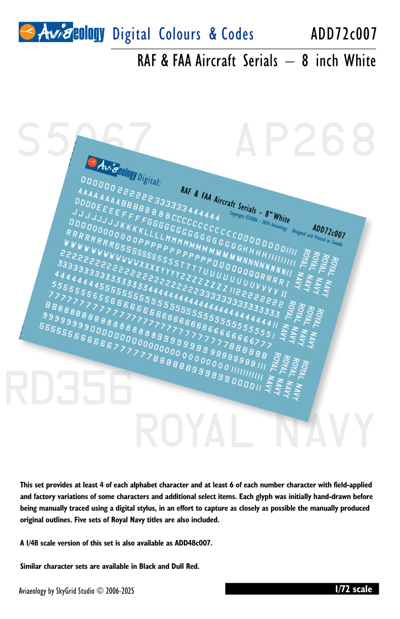 Aviaeology ADD72C007 1:72 RAF & FAA Aircraft Serials 8in White
