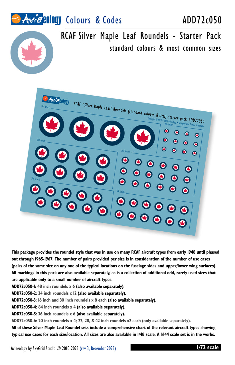 Aviaeology ADD72C050 1:72 RCAF Silver Maple Leaf Roundels