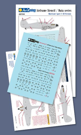 Aviaeology ADD72S104 1:72 Hawker Hurricane Airframe Stencil Data