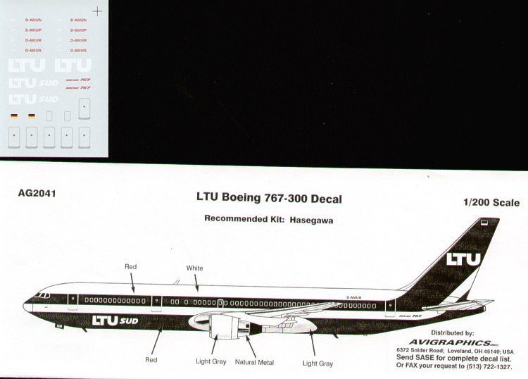 Avigraphics AGD2041 1:200 Boeing 767-300 LTU SUD D-AMUN etc
