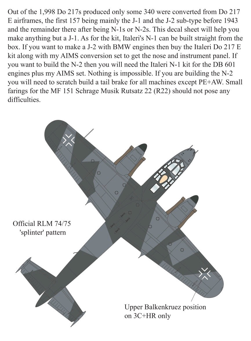 Aims AIMS48D022 1:48 Dornier Do-217N-1 Night Fighters