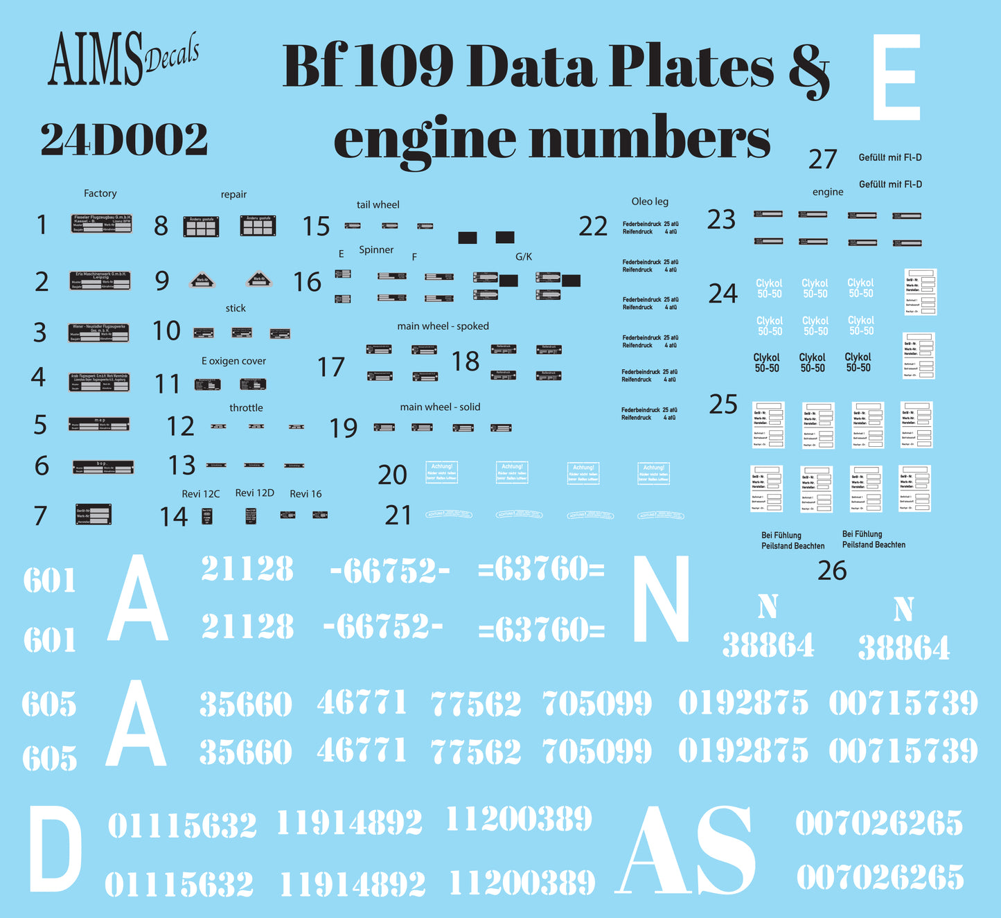 Aims AIMS24D002 1:24 Messerschmitt Bf-109 Data Plates and engine numbers