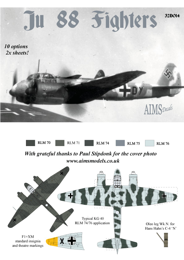 Aims AIMS32D014 Junkers Ju-88 Fighters G-1:G-6/C-4 Decals 1:32