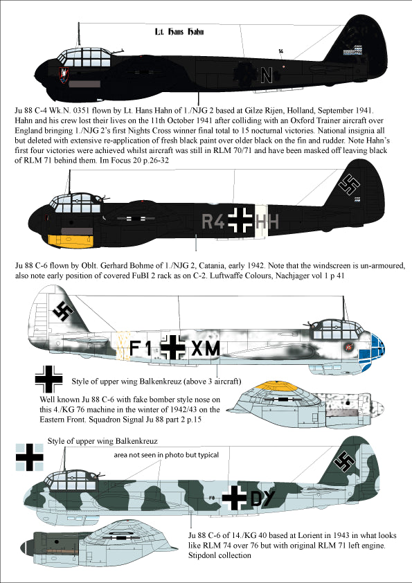 Aims AIMS32D014 Junkers Ju-88 Fighters G-1:G-6/C-4 Decals 1:32