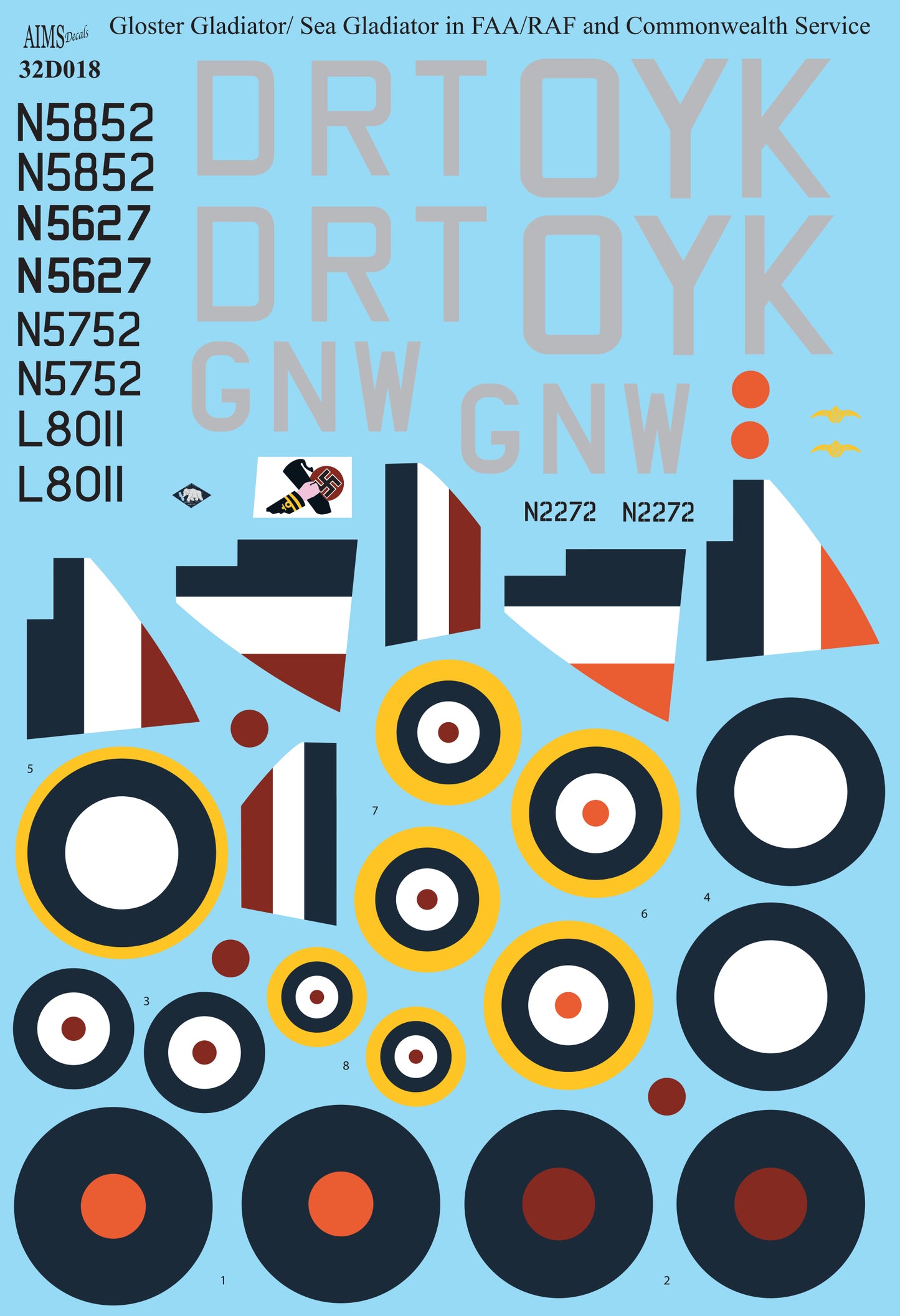 Aims AIMS32D018 1:32 Gloster Gladiator Mk.I/Mk.II/Sea Gladiator decals