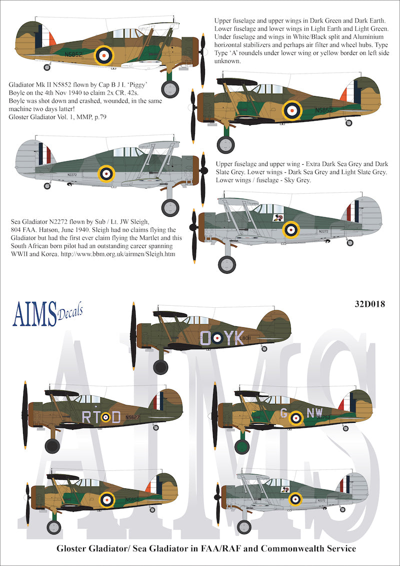 Aims AIMS32D018 1:32 Gloster Gladiator Mk.I/Mk.II/Sea Gladiator decals