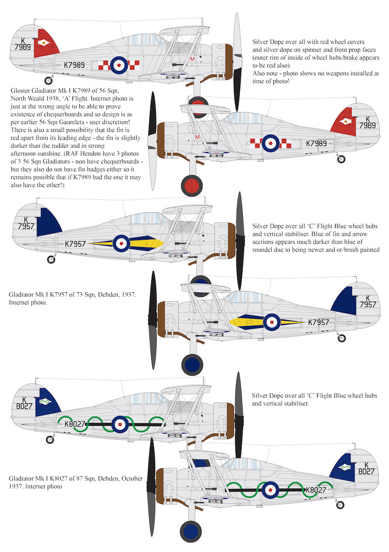 Aims AIMS32D022 1:32 Gloster Gladiator Mk.I 56/73/87 Sqn Decals