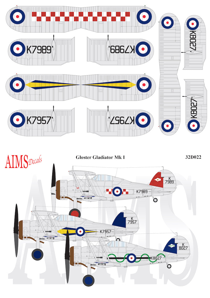 Aims AIMS32D022 1:32 Gloster Gladiator Mk.I 56/73/87 Sqn Decals