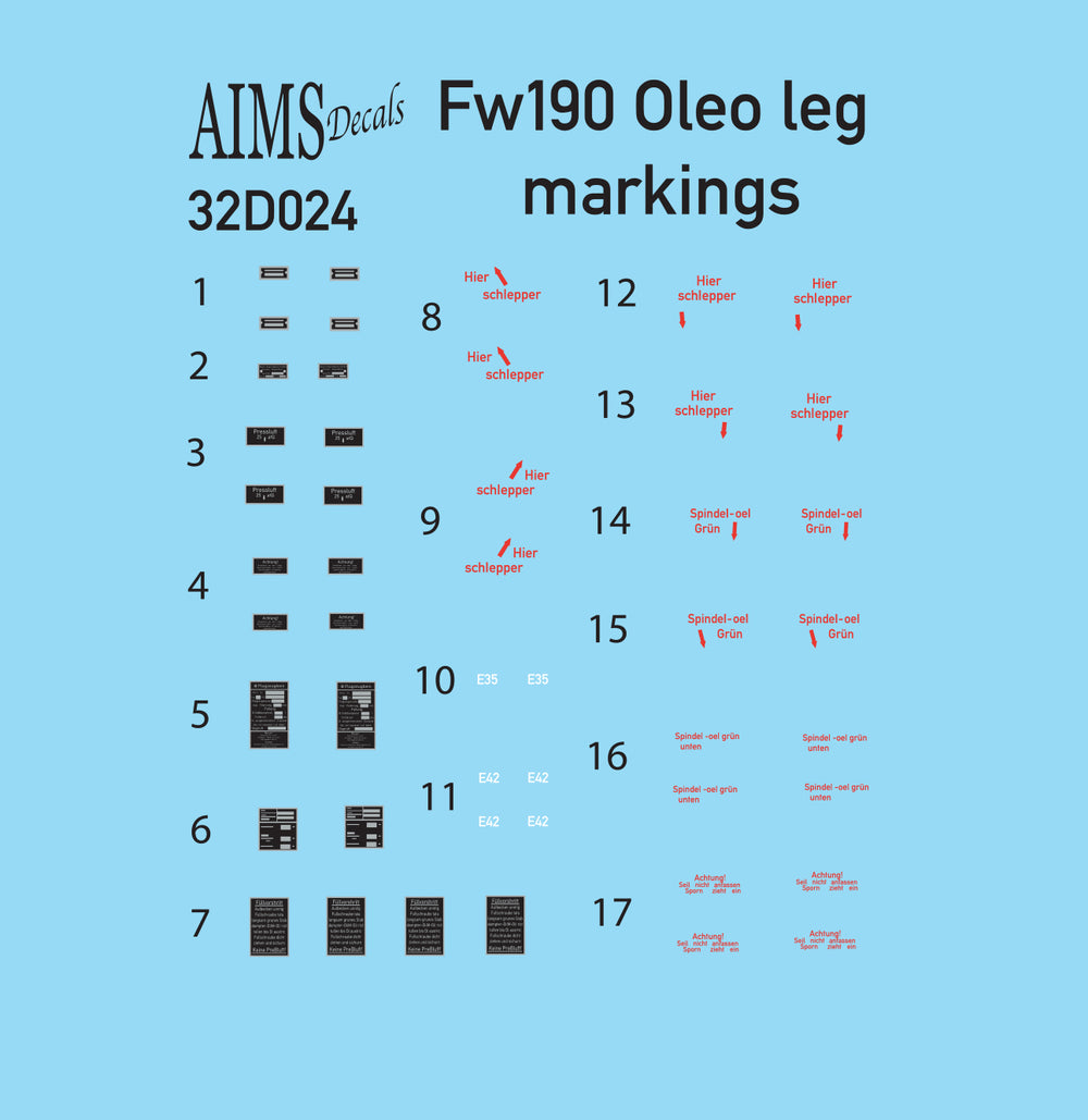 Aims AIMS32D024 1:32 Focke-Wulf Fw-190A/F/D Oleo Leg Markings