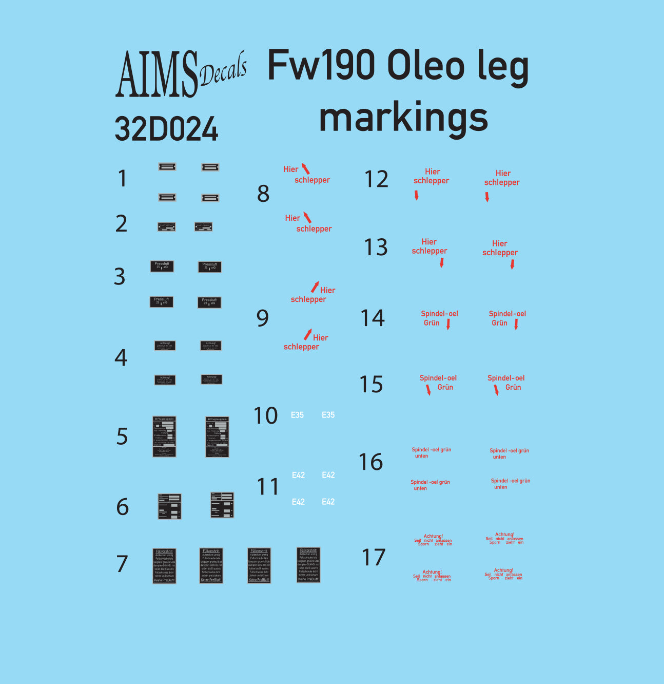 Aims AIMS32D024 1:32 Focke-Wulf Fw-190A/F/D Oleo Leg Markings