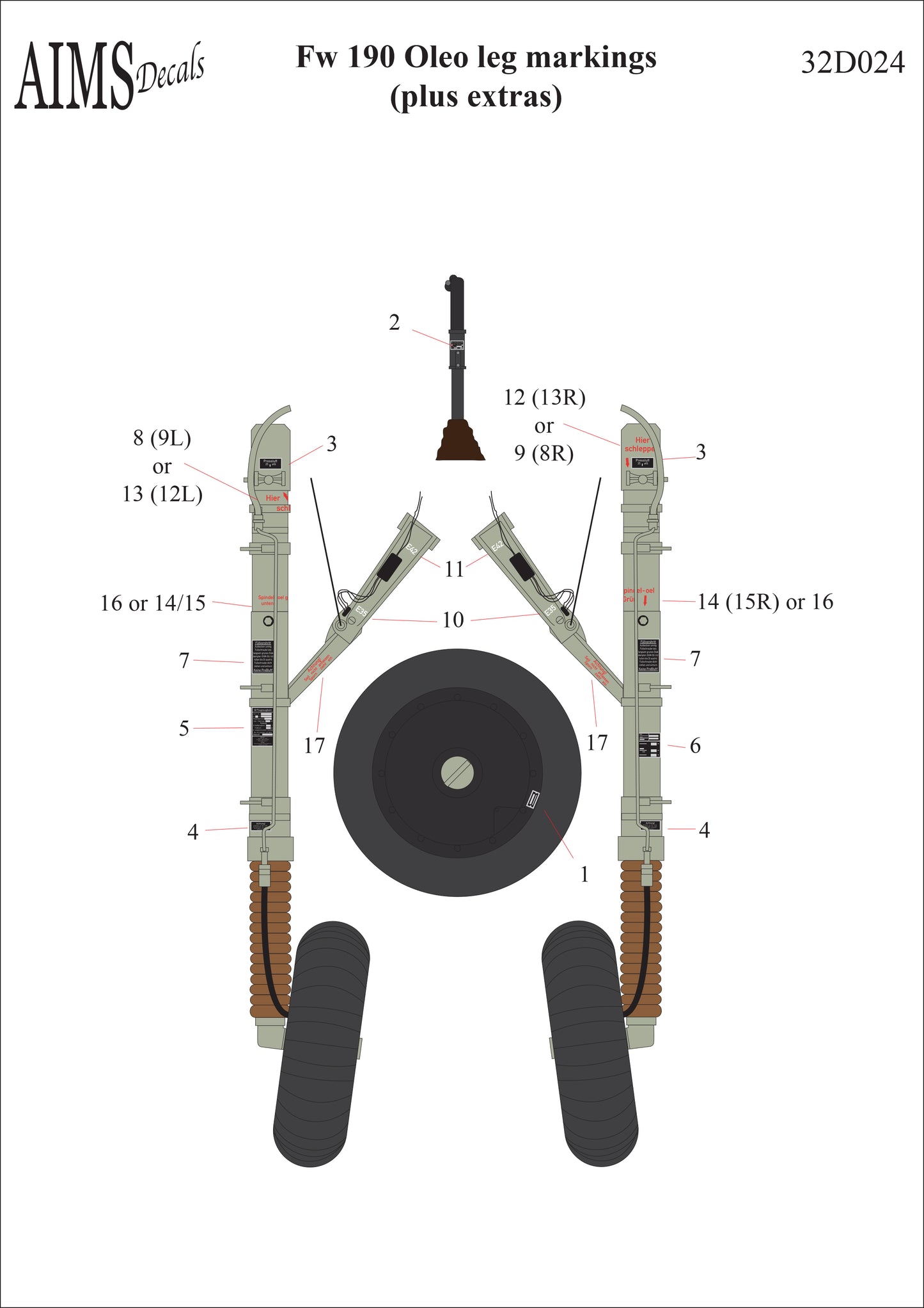 Aims AIMS32D024 1:32 Focke-Wulf Fw-190A/F/D Oleo Leg Markings