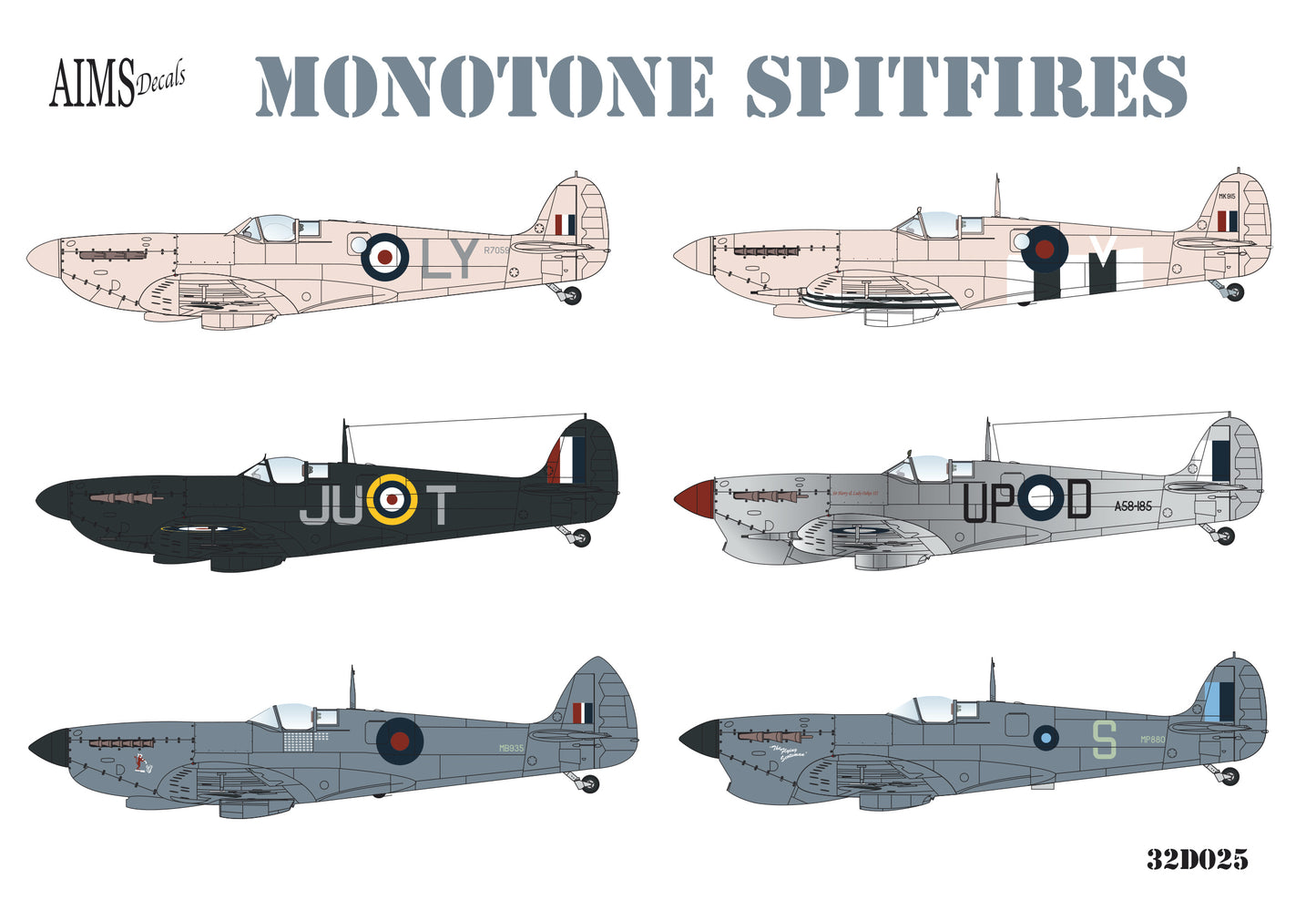 Aims AIMS32D025 1:32 Monotone Supermarine Spitfires IV/IX/IG/V