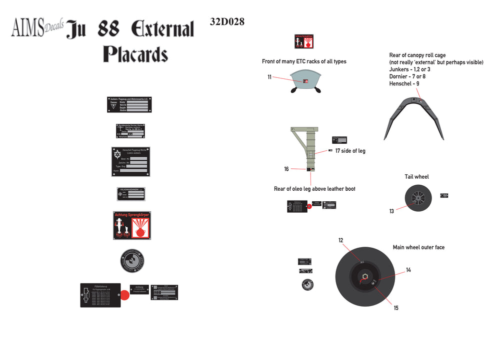 Aims AIMS32D028 1:32 Junkers Ju-88 External Placards