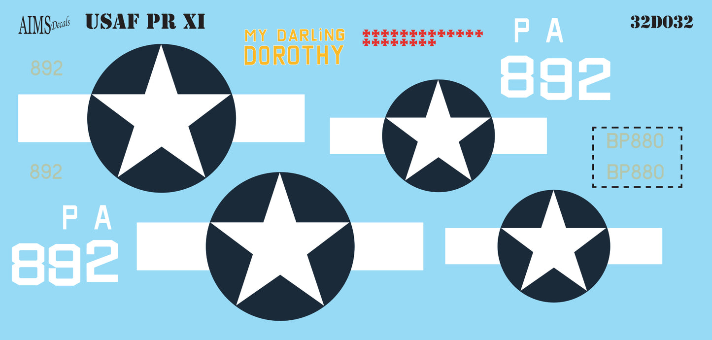 Aims AIMS32D032 1:32 Supermarine Spitfire PR Mk.XI USAF Decals