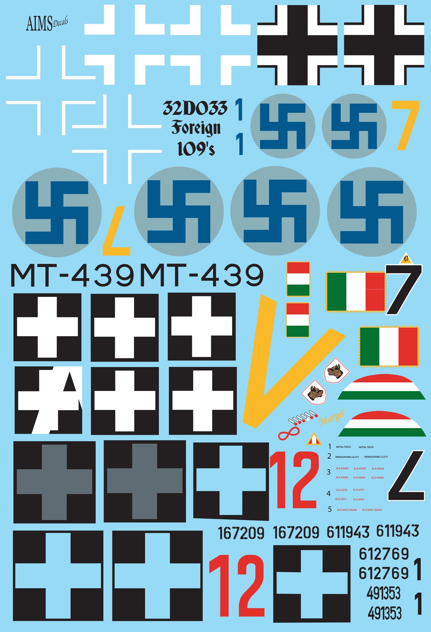 Aims AIMS32D033 Foreign Messerschmitt Bf-109's Decals 1:32