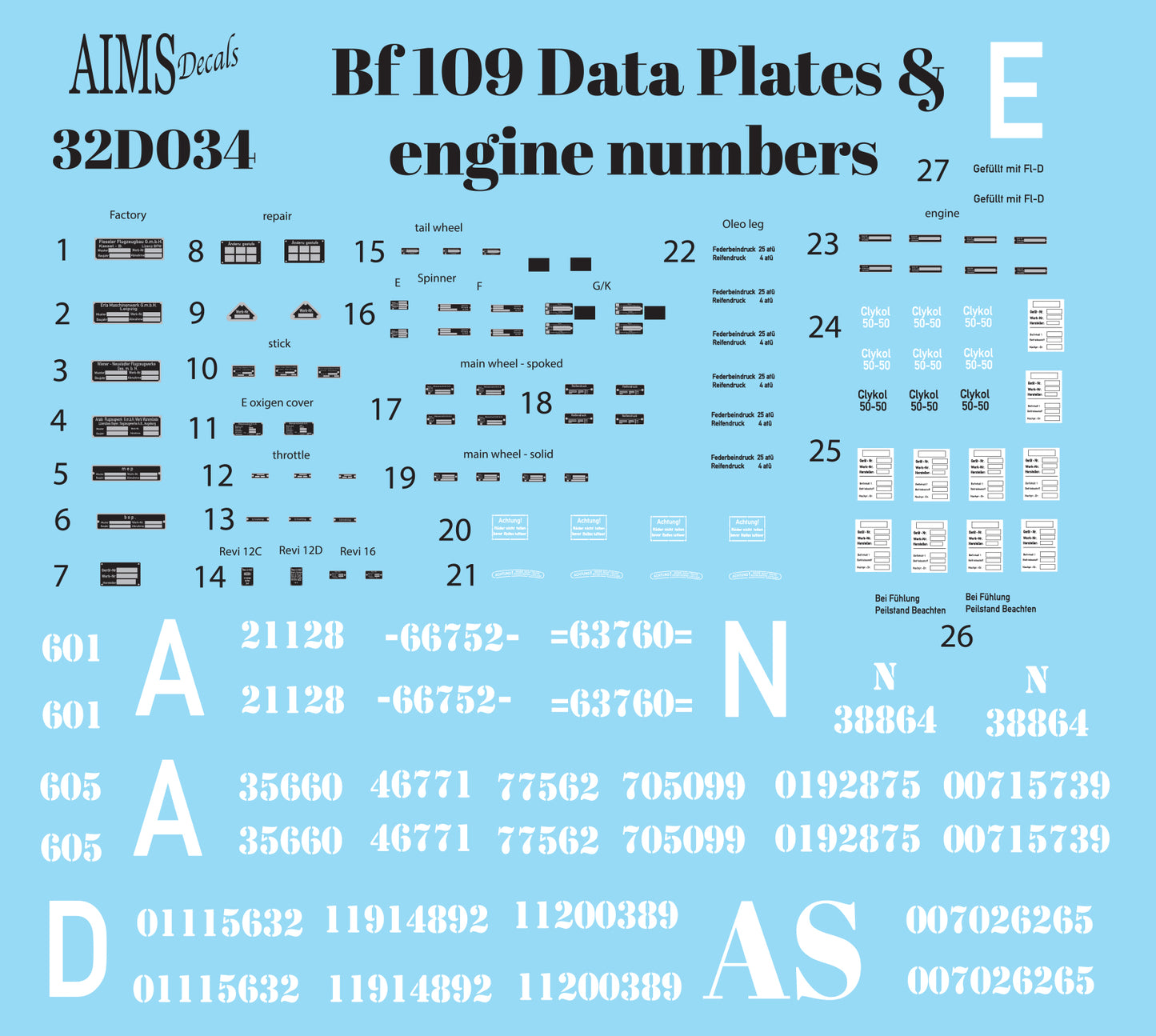 Aims AIMS32D034 1:32 Messerschmitt Bf-109 Data Plates and engine numbers