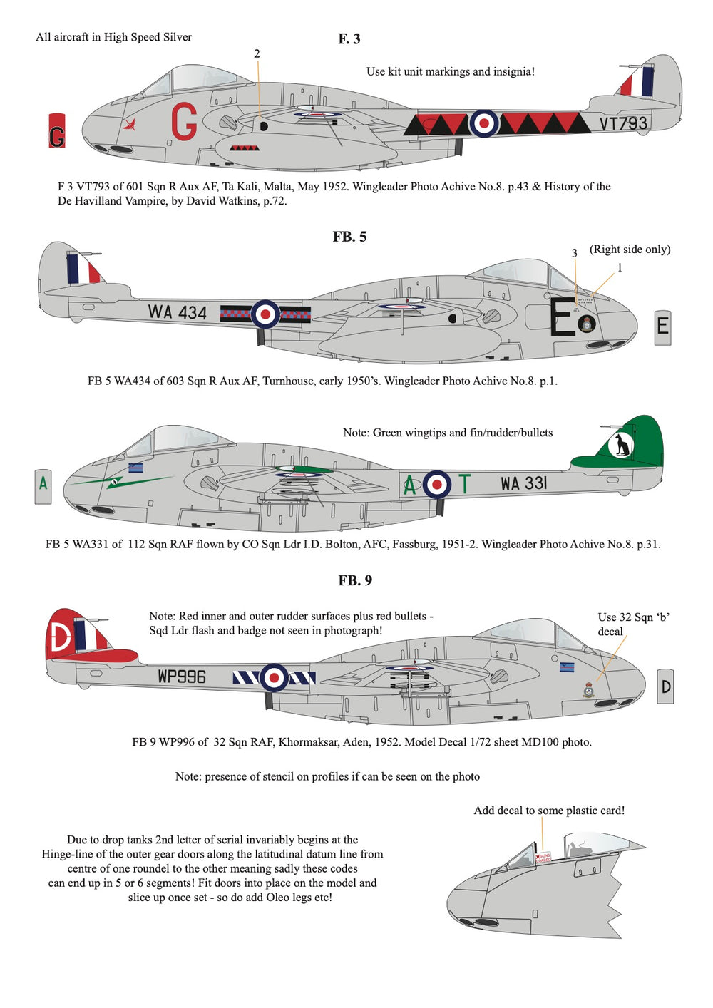 Aims AIMS32D036 1:32 de Havilland Vampire F.3/FB.5/FB.9 Decals