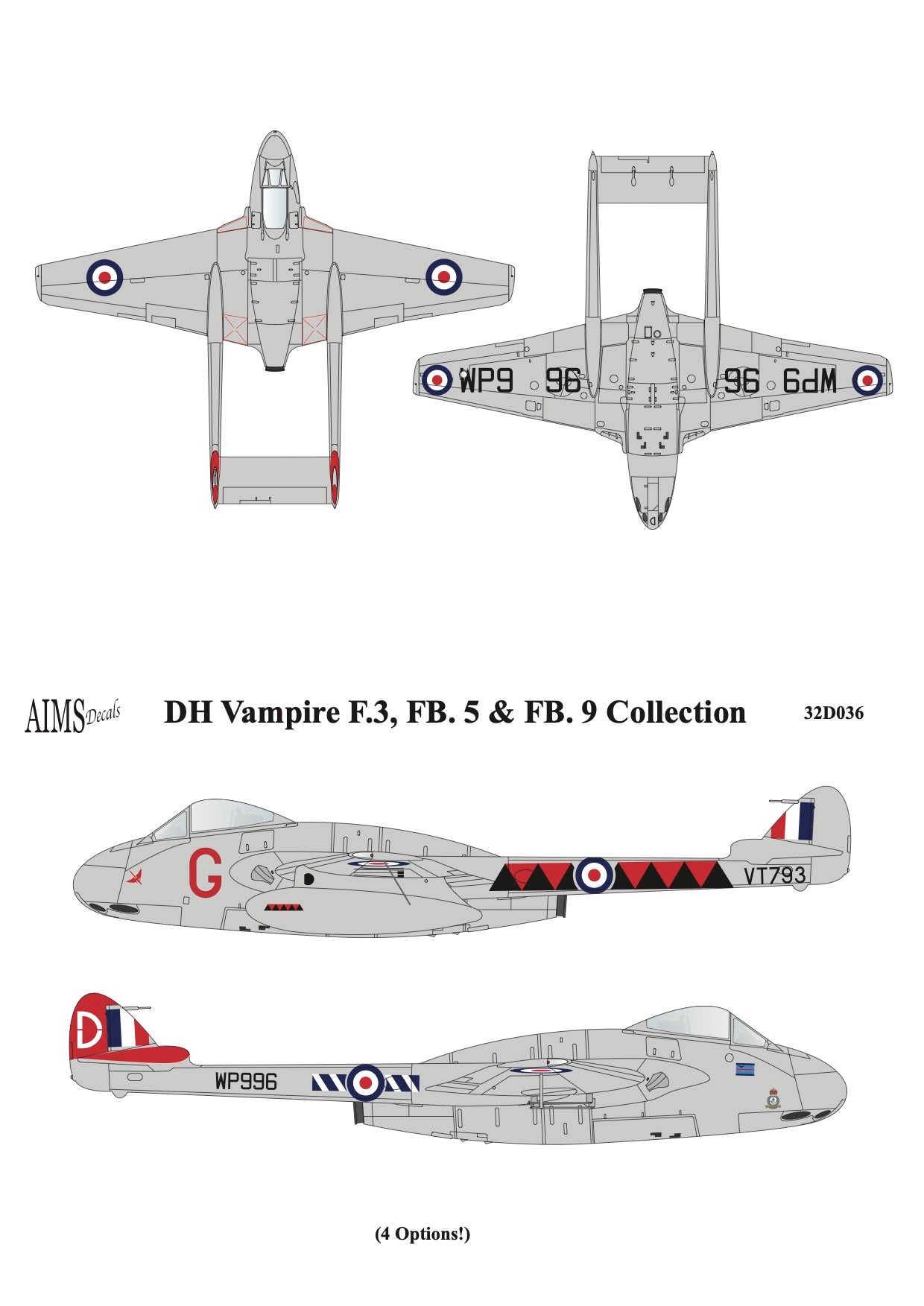 Aims AIMS32D036 1:32 de Havilland Vampire F.3/FB.5/FB.9 Decals