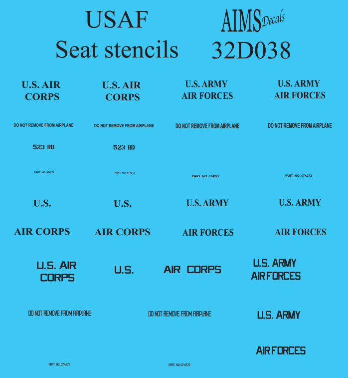 Aims AIMS32D038 1:32 USAF seat stencils