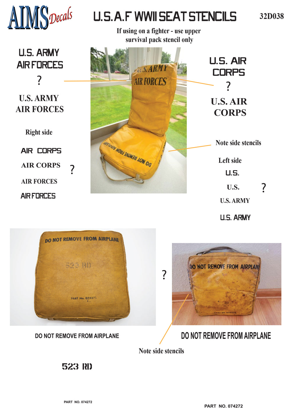 Aims AIMS32D038 1:32 USAF seat stencils