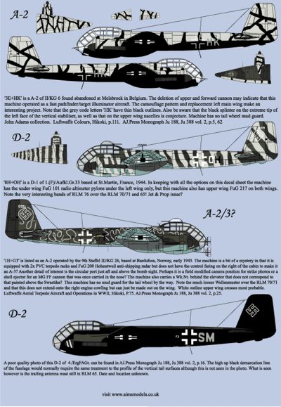 Aims AIMS48D006 Junkers Ju-188E-1/F-1 Decal Collection 1:48