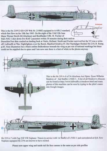 Aims AIMS48D012 1:48 Heinkel He-219A-0 G9+FB flown by Major Werner Strieb
