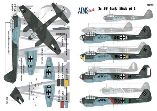 Aims AIMS48D015 1:48 Junkers Ju-88 early versions 9K+AL The subject
