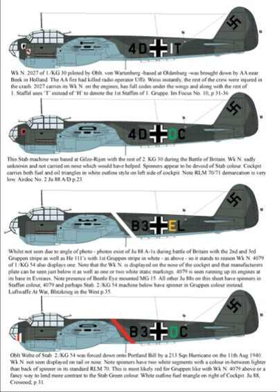 Aims AIMS48D015 1:48 Junkers Ju-88 early versions 9K+AL The subject