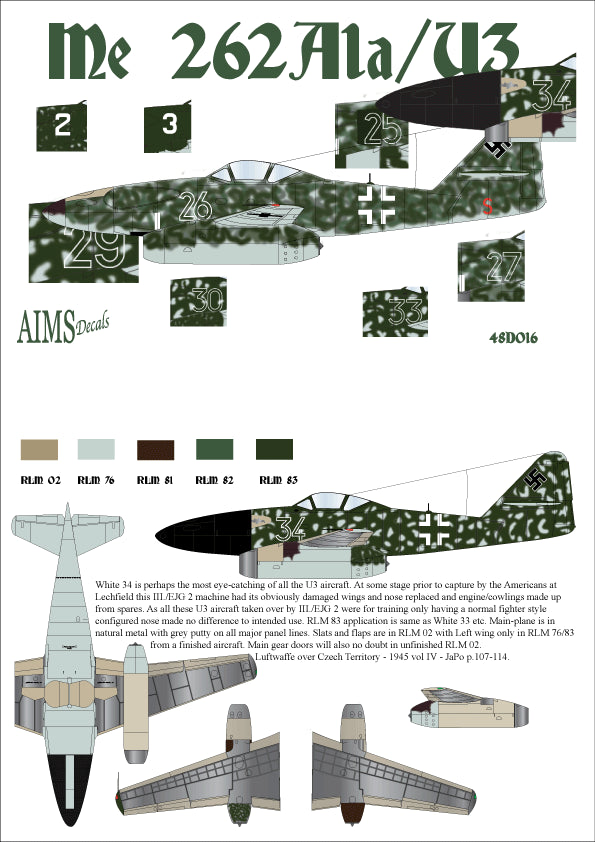 Aims AIMS48D016 1:48 Messerschmitt Me-262A-1a/U3