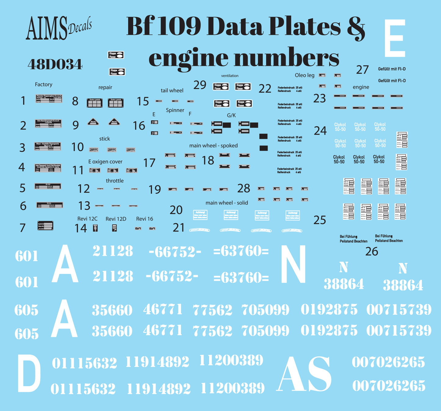 Aims AIMS48D034 1:48 Messerschmitt Bf-109 data plates and engine numbers