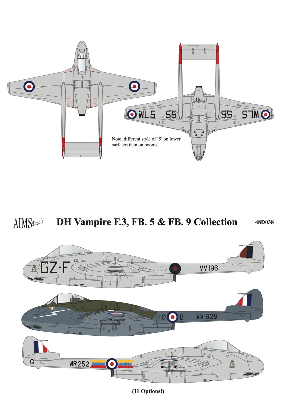 Aims AIMS48D038 1:48 de Havilland Vampire F.3 FB.5 & FB.9 Collection' 1
