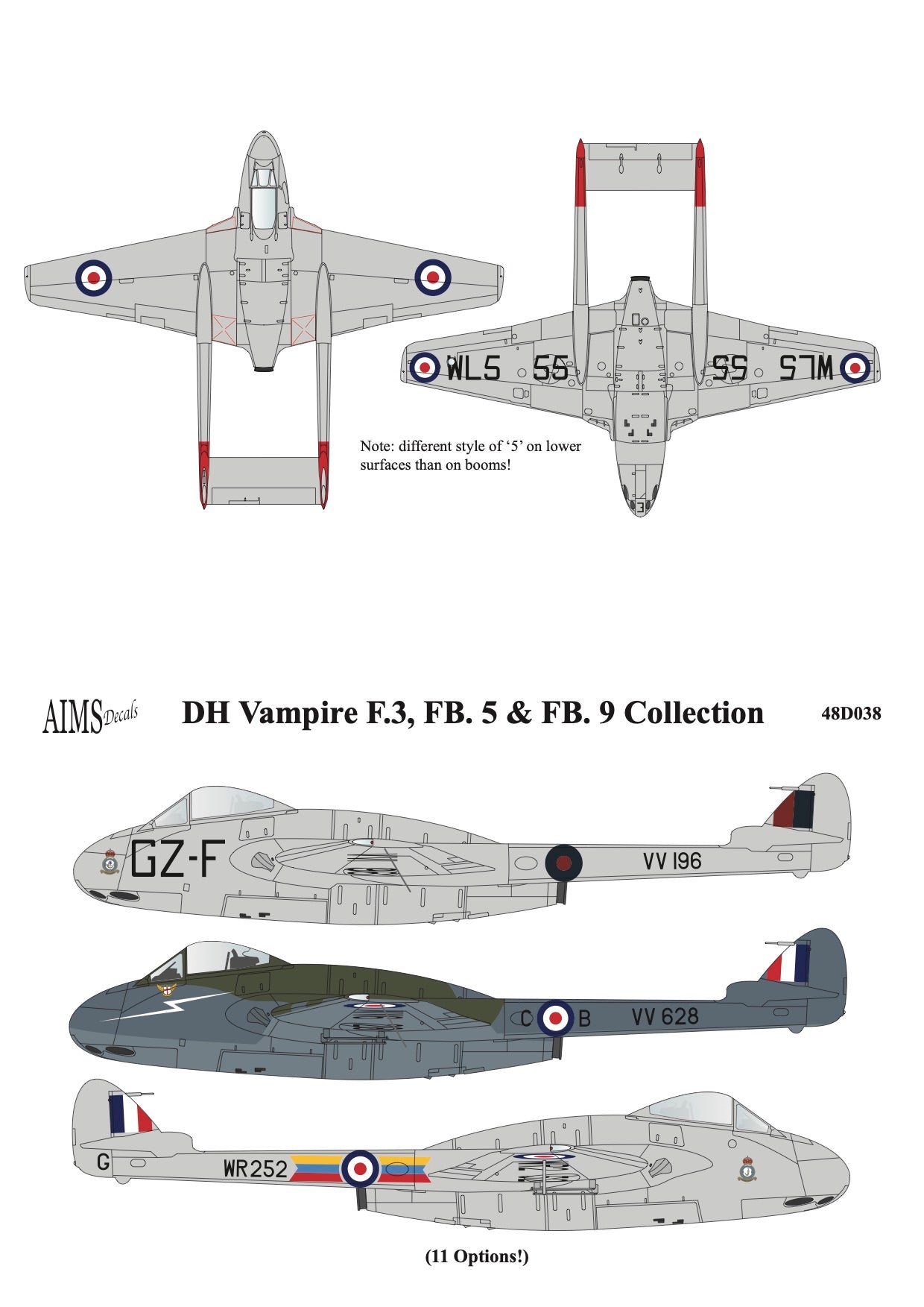 Aims AIMS48D038 1:48 de Havilland Vampire F.3 FB.5 & FB.9 Collection' 1