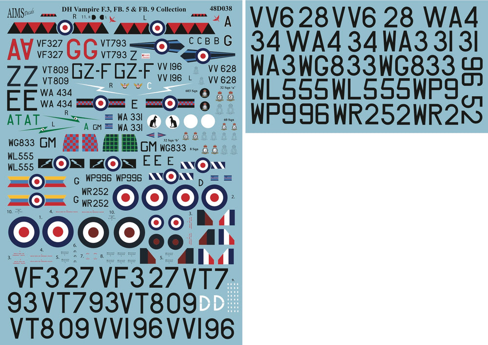Aims AIMS48D038 1:48 de Havilland Vampire F.3 FB.5 & FB.9 Collection' 1