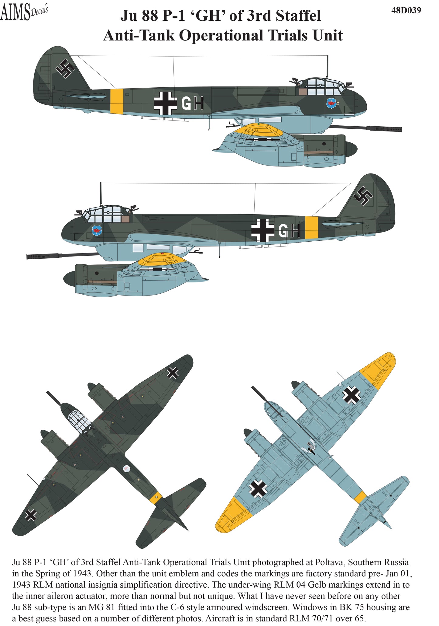 Aims AIMS48D039 1:48 Junkers Ju-88P-1 decal