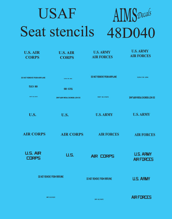 Aims AIMS48D040 1:48 USAF seat stencils