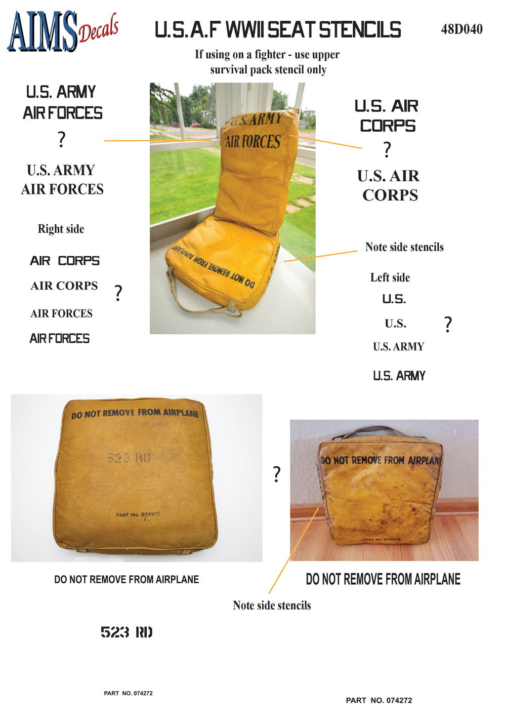 Aims AIMS48D040 1:48 USAF seat stencils