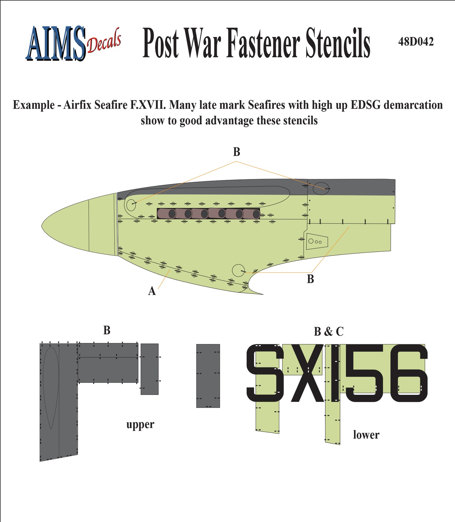 Aims AIMS48D042 1:48 Post War Fastener stencils