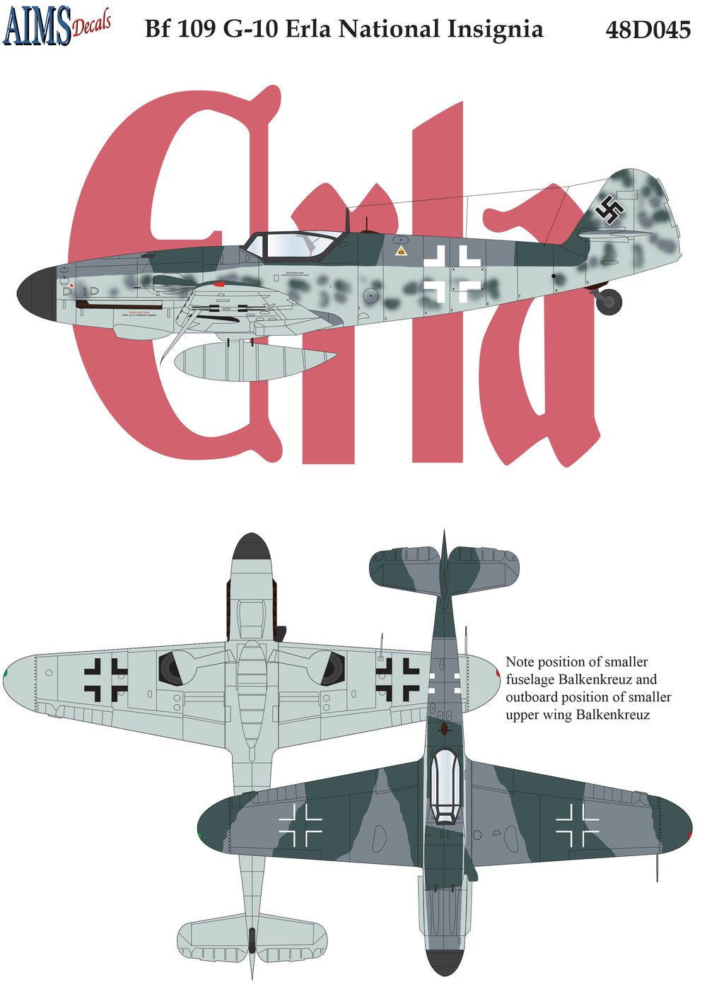 Aims AIMS48D045 1:48 Messerschmitt Bf-109G-10 'Erla' National Insignia