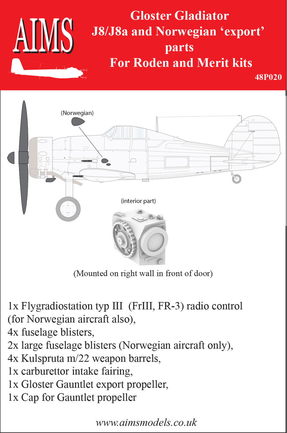 Aims AIMS48P020 1:48 Gloster Gladiator J8/J8a & Norwegian Export parts