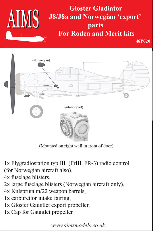 Aims AIMS48P020 1:48 Gloster Gladiator J8/J8a & Norwegian Export parts