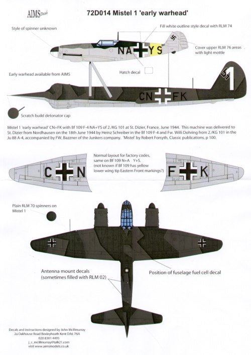 Aims AIMS72D014 1:72 Mistel 1 with Early Warhead