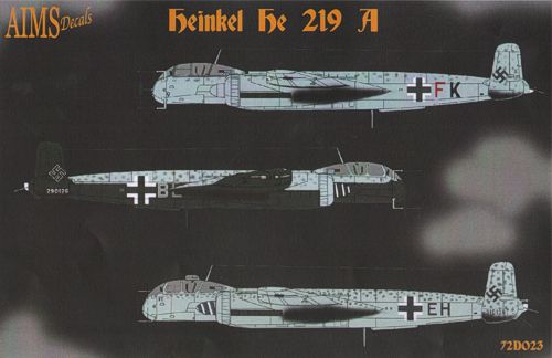 Aims AIMS72D023 1:72 Heinkel He-219/He-219A-0 Werner Strieb Decals