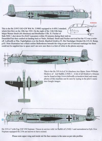 Aims AIMS72D023 1:72 Heinkel He-219/He-219A-0 Werner Strieb Decals