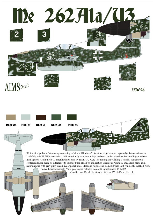 Aims AIMS72D026 1:72 Messerschmitt Me-262A-1a/U3