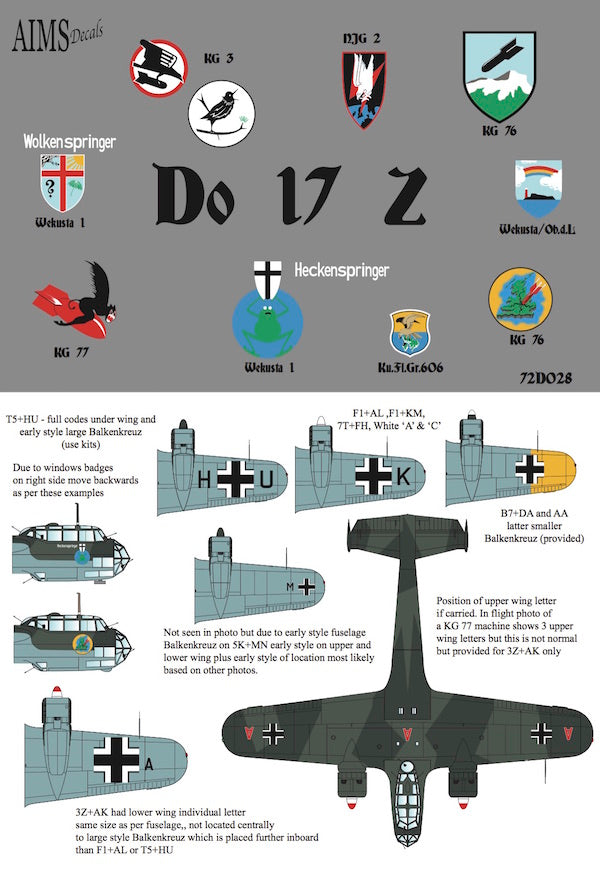 Aims AIMS72D028 1:72 Dornier Do-17Z-1:Do-17-2/Do-17-3/Do-17-6